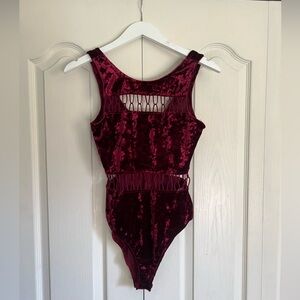 Staring at Stars Velvet Cut-out Tank Bodysuit - Burgundy